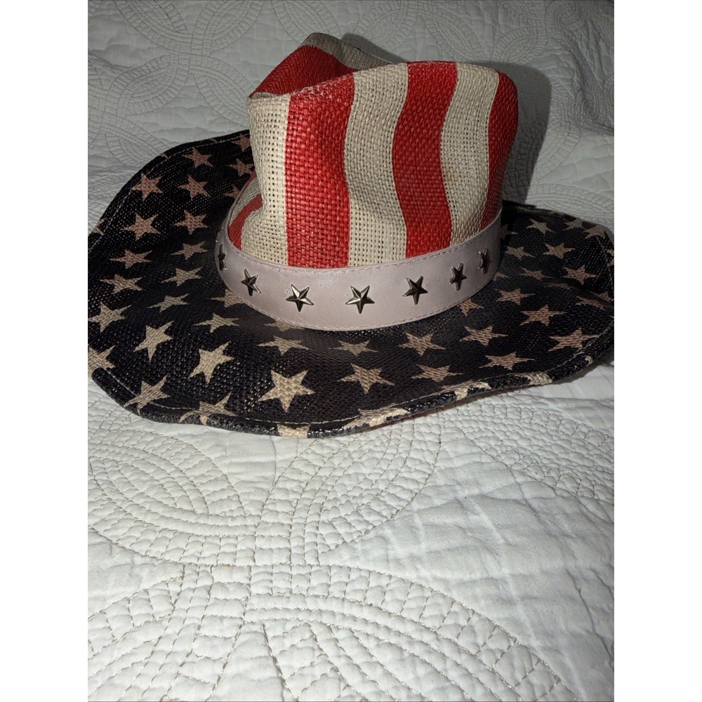 Peter Grimm Cowboy Hat Mens One Size USA Flag Straw Patriotic Western Distressed